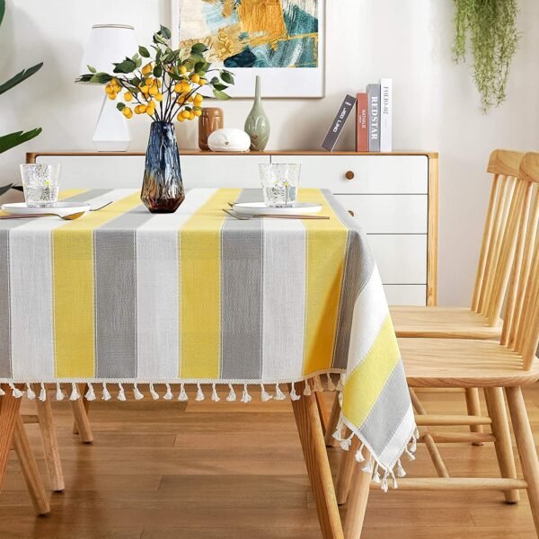 Urban Space Sicilia Table Linen Collection - Premium Water & Stain Resistant Dining Table Cover for 4 Seater, Anti Skid Table Cloth for Center Table (Vertical Yellow, 52" x 72")