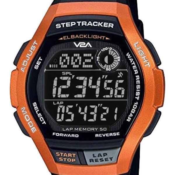 V2A STEPO 50 Lap Memory 5ATM Waterproof Unisex Fitness Sports Watch with Step Counter Stop Watch and Countdown Timer (Black-Grey)