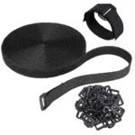 Velcro Tape with Buckles - 5 Meter Hook and Loop Cinch Strap for Sewing & Cable Wire Management, Nylon Fabric Cord Straps with 25 Buckles, Free-Cut Length