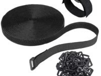 Velcro Tape with Buckles - 5 Meter Hook and Loop Cinch Strap for Sewing & Cable Wire Management, Nylon Fabric Cord Straps with 25 Buckles, Free-Cut Length