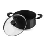 Vinod Black Pearl Hard Anodised Saucepot with Glass Lid 7 litres Capacity (26 cm Diamater) with Riveted Sturdy Handles - 3.25 mm Thickness, Black (Gas Stove Compatible)