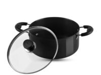 Vinod Black Pearl Hard Anodised Saucepot with Glass Lid 7 litres Capacity (26 cm Diamater) with Riveted Sturdy Handles - 3.25 mm Thickness, Black (Gas Stove Compatible)