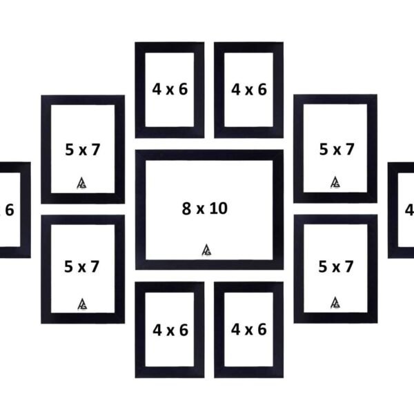 Wall 11 Collage Photo Frames Black (Black), Glass, Rectangular, 18L x 12W Centimeters, 4"X6"-6 5"X7"-4 & 8"X10"-1