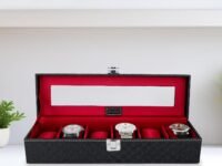 Watch Box Organizer Holder Case with 6 slots of Watches in Transparent Display with Black & Cherry Color in PU Leather