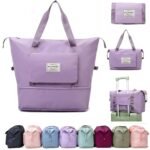 Wazdorf Nylon 41 Liter Expandable Travel Bags for Women, Duffle Bags for Women Luggage, Foldable Vanity Traveling Bag, Waterproof Hand Bag for Ladies Personal Items,Purple
