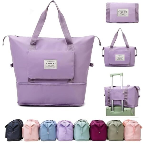 Wazdorf Nylon 41 Liter Expandable Travel Bags for Women, Duffle Bags for Women Luggage, Foldable Vanity Traveling Bag, Waterproof Hand Bag for Ladies Personal Items,Purple