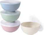 Wheat Straw Cereal Bowls Set of 4 with Dust-Proof Lid/Bowls for Kitchen/Microwave & Dishwasher Safe Bowl for Soup, Snack and Cereal or Salad, Capacity: 800 ML (Multicolor)