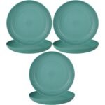 Wheat Straw Dinner Plates Set – 25 CM Lightweight with Dishwasher Safe Kitchen Dishes for Salad, Pasta, Appetizer Reusable Tableware Home Outdoor Use (Green, 6Pcs)