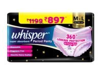 Whisper Girls And Women Super Absorbent Period Panty, 18 M-L Pants, 360 Degree Leakage Protection for Heavy Flow, Panty like Fit, Full back Coverage, Absorbs Heavy Gushes, Silky Soft, Comfortable Feel