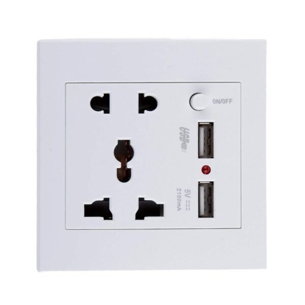 White 2.1A 2 USB Ports Wall Socket Charger Power Panel - 13A Receptacle 5 Outlet Switch | Home Improvement | Electrical & Solar | Switches & Outlets