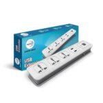 Wipro USB Extension Cord with 2 mtr Cord Length | 3 Universal Socket and 2 USB Port Spike Guard | Child Safety | Auto Cutoff | Fire Resistant, Pack of 1