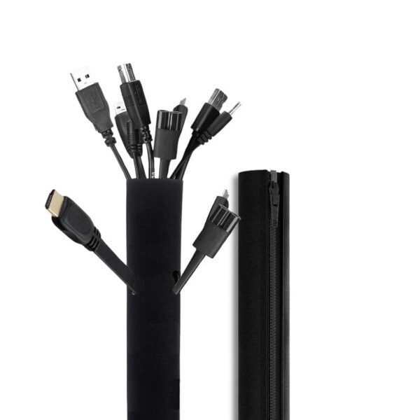 Wonder Care Soft Neoprene Cable Sleeve Wrap Cover Management Cord Wire Hider System with Zipper for TV Computer Office Home (Black, 39-40 Inch) -Pack of 2