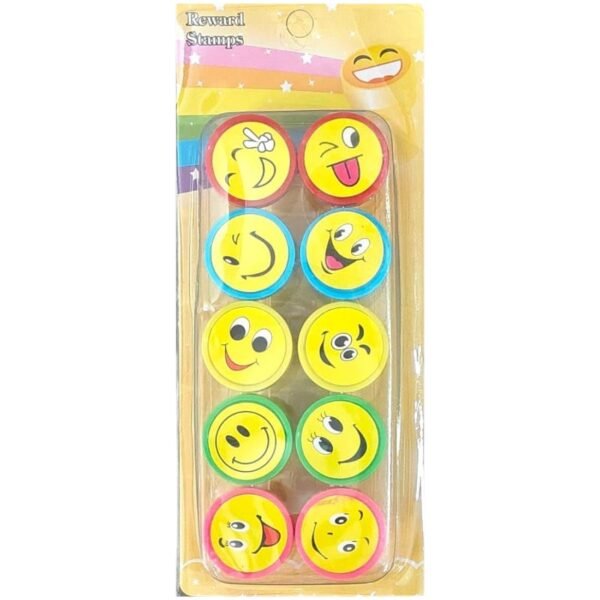 YN | Smiley Emoji Stamps for Kids – Set of 10 | Self-Inking Stampers for Return Gifts, School Rewards, Scrapbook & Craft Activities | Safe Non-Toxic Fun Party Favors for Boys & Girls