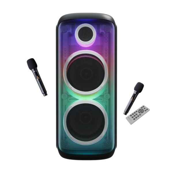 Zebronics 160W Party DJ Speaker, Upto 3.5h Playback, Dual Mic, Karaoke, 2X Full-Range 25.4cm Driver, TWS, 4EQ Modes, 6.3mm Dual Mic & a Guitar in, BT, USB, AUX, RGB, LED Display (Party Fyre 510)