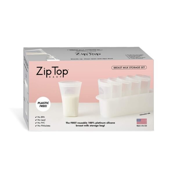 Zip Top Reusable 100% Platinum Silicone Breast Milk Storage - Bag Set of 6 + Freezer Tray