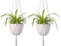 ecofynd 2 Pack Macrame Plant Hanger, Indoor Hanging Planter Basket with Wood Beads, Decorative Flower Pot Holder for Indoor Outdoor, Balcony Boho Home Decor, M2, 39 Inch, Ivory (Pots Not Included)
