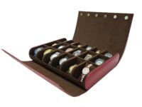 essart 18-Slot Travel Watch Organizer – Elegant PU Leather Watch Roll for Collectors, Scratch-Proof & Portable Storage in Croco-Maroon Color