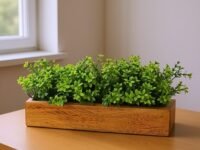 fancymart Artificial Gardenia Plant Bunch in Wood Planter, Home and Office Decor Plants for Decoration, Realistic Green Decorative for Interior, Living Room, Office Desk
