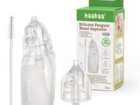 haakaa Silicone Baby Nasal Aspirator| Safe Baby Nose Cleaner| Easy-Squeeze Nose & Ear Bulb Syringe with Brush|0m+ Newborn Toddler -Transparent, Penguin