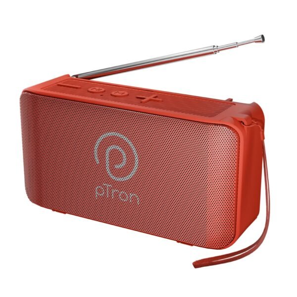 pTron Musicbot Groove Mini Bluetooth Speaker, 10W Immersive Sound, 6H Playtime, FM Radio, Multi-Playback Modes-BT5.1/TF Card/Aux-in, Metal Grill & Type-C Charging (Red)