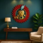 pranjals house Metal Krishna Playing Basuri Round Frame Wall Hanging For Decor (23" Multicolour)