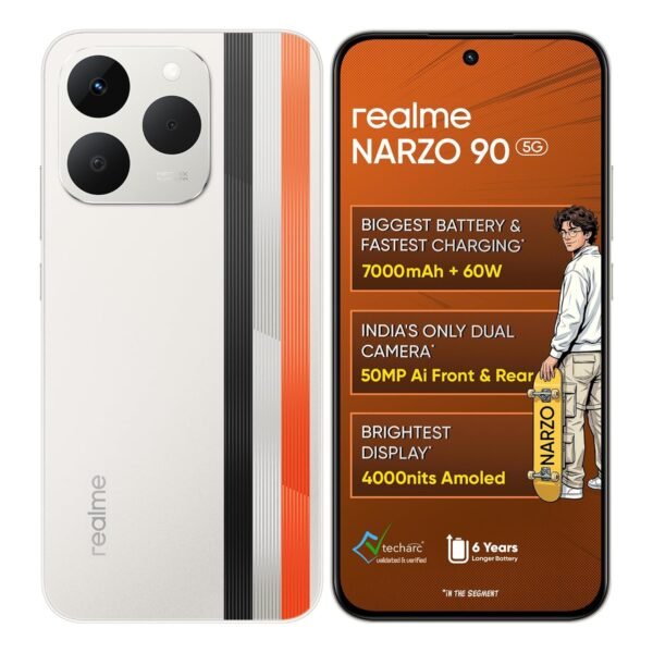 realme narzo 90 5G (Victory Gold,6GB+128GB) | 7000mAh Biggest Battery | 60W Fastest Charging | 50MP Front & Rear AI Cameras | 4000nits Brightest Display | AI Assist | IP69 Dust & Water Resistance