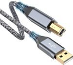 rts Printer Cable (3M / 9.84 Feet) USB 2.0 Printer Cable USB-A to USB-B Cable, High Speed Nylon Braided Scanner Printer Cord for HP Canon Dell Epson Brother Lexmark Xerox Samsung Piano DAC Grey