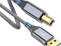 rts Printer Cable (3M / 9.84 Feet) USB 2.0 Printer Cable USB-A to USB-B Cable, High Speed Nylon Braided Scanner Printer Cord for HP Canon Dell Epson Brother Lexmark Xerox Samsung Piano DAC Grey