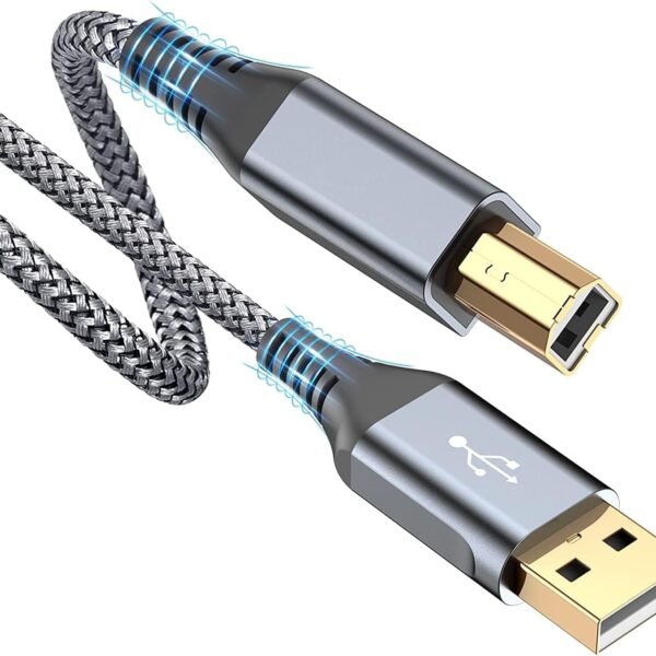 rts Printer Cable (3M / 9.84 Feet) USB 2.0 Printer Cable USB-A to USB-B Cable, High Speed Nylon Braided Scanner Printer Cord for HP Canon Dell Epson Brother Lexmark Xerox Samsung Piano DAC Grey