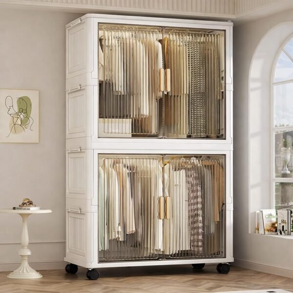 1+1 Door Kids Plastic Wardrobe for Clothes, Foldable Plastic Almirah for Clothes, Collapsible Wardrobe for Storage, Baby Cupboard for Clothes, Storage Rack for Kids - Y720