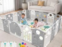 16 panel Playpen for Babies upto 5 year with Mat and Balls Foldable Baby Play Area Indoor Setup Play Yard Fence for Toddlers Kids Playarea Setup Outdoor Children Play Pen with Gate Baby Playpen (5*6 FT=30 SQFT, Grey)