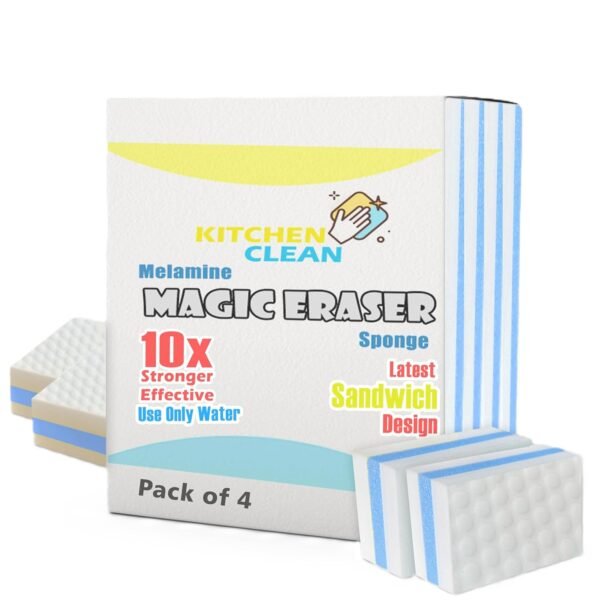 Magic Cleaning Sponge | Multipurpose Clean Sponge | Magic Eraser for Wall, Dash Boards, Switch Boards, Taps, Wall Stain Remover, Glass, Shoes, Sneakers Cleaning Sponge (Pack of 4)