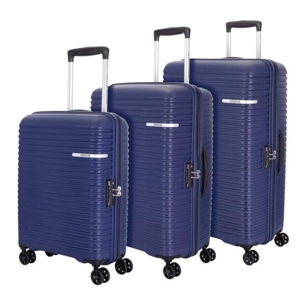 American Tourister 3Pc PP Liftoff+ with TSA Lock & 8 Wheel, Set (Small +Medium +Large) Hard Check-in Suitcase for Travel/Trolley Bag with Double Wheel - Midnight Blue, 55 Cm, 67 Cm, 79 Cm