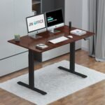 JIN OFFICE Zenith Electric Height Adjustable Table| Standing Desk with 100 Kg Wt. Capacity & 3 Year Warranty| Ergonomic Desk| Sit Stand Table with 3 Memory Preset| Black & Brown|1200X750mm/25MM Thick