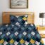 LOOMLYFE 300 TC Cotton Feel Glace Elastic Fitted Printed Single Bed Bedsheet with 1 Pillow Cover Fits Upto 6 Inches Mattress,Size- 42X75X8 Inches, NavySquare