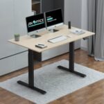 JIN OFFICE Zenith Electric Height Adjustable Table| Standing Desk with 100 Kg Wt. Capacity & 3 Year Warranty| Ergonomic Desk| Sit Stand Table with 3 Memory Preset| Black & Maple|1200X750mm/25MM Thick