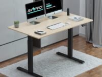 JIN OFFICE Zenith Electric Height Adjustable Table| Standing Desk with 100 Kg Wt. Capacity & 3 Year Warranty| Ergonomic Desk| Sit Stand Table with 3 Memory Preset| Black & Maple|1200X750mm/25MM Thick