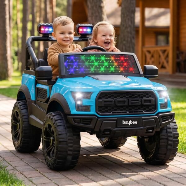 Baybee Bronco Battery Operated Jeep for Kids, Ride on Toy Kid Car with RGB Windshield Light & Music | Electric Jeep Battery Car | Baby Big Cars for Kids to Drive 3 to 8 Years (Bronco Ceyon Blue)