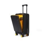MOKOBARA Polycarbonate The Transit Cabin Pro Luggage Small Cabin Size Poly-Carbonate Hard Sided 8 Hinomoto Wheels Suitcase for Travelling (Black & Yellow, 56 cm)