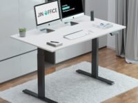 JIN OFFICE Zenith Electric Height Adjustable Table| Standing Desk with 100 Kg Wt. Capacity & 3 Year Warranty| Ergonomic Desk| Sit Stand Table with 3 Memory Preset| Black & White|1200X750mm/25MM Thick