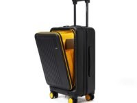 MOKOBARA Polycarbonate The Transit Cabin Pro Luggage Small Cabin Size Poly-Carbonate Hard Sided 8 Hinomoto Wheels Suitcase for Travelling (Black & Yellow, 56 cm)