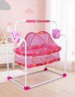 FLIPZON Premium New Born Baby Cradle with Swing & Mosquito Net | 0-13 Months | Wheels | Safety Belt with Lock | Sturdy & Safe | Polypropylene/Mild Steel | J1-Pink