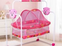 FLIPZON Premium New Born Baby Cradle with Swing & Mosquito Net | 0-13 Months | Wheels | Safety Belt with Lock | Sturdy & Safe | Polypropylene/Mild Steel | J1-Pink