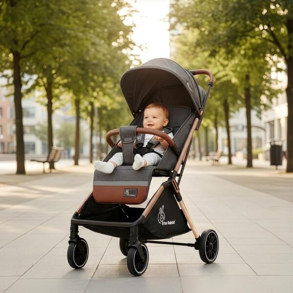 R for Rabbit Street Smart Auto Fold Stylish Newborn Baby Stroller| Aluminum Frame Pram with One Click Fold |Travel Friendly Trolley Stroller for 0-3 Years for Boy & Girl (Ash Grey)