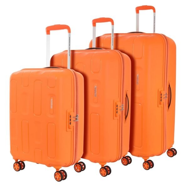 American Tourister 3PC PP Ivy 2.0-8 Wheel, Set (Small + Medium + Large) Hard Suitcase for Travel/Trolley Bag with Combination Lock & Smooth Sliding Double Wheel - Tan Orange, 55 Cm, 68 Cm, 79 Cm