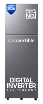 Samsung 256 L, 3 Star, Convertible, Digital Inverter Frost Free Double Door Refrigerator (RT40H30U3THL, Silver, Matt Doi Metal, 2026 Model)