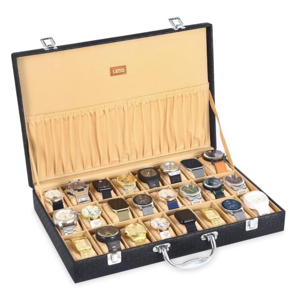 LEDO Men's and Women's Watch Box Holder Organizer Case In 24 Slots of watches In PU Leather with Royal Black color