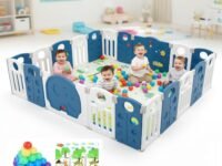 20 panel Playpen for Babies upto 5 year with Mat and Balls Foldable Baby Play Area Indoor Setup Play Yard Fence for Toddlers Kids Playarea Setup Outdoor Children Play Pen with Gate Baby Playpen(7 * 6 ft=42 SQFT, Blue)