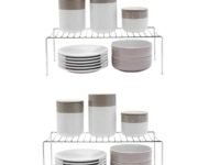 2pcs Stainless Steel Kitchen Dish Rack Expandable Storage Shelves for Kitchen Cabinets Multipurpose Organizer Extend Up to 580 mm , Free Standing, Tiered Shelf