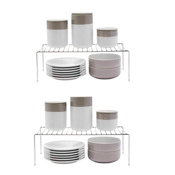 2pcs Stainless Steel Kitchen Dish Rack Expandable Storage Shelves for Kitchen Cabinets Multipurpose Organizer Extend Up to 580 mm , Free Standing, Tiered Shelf